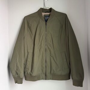 Men’s Raglan Gap Bomber Jacket Zip Up Large Green